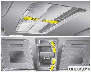 Hyundai Accent: Sliding the sunroof. To open or close the sunroof (manual slide feature), pull or push the sunroof