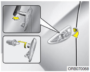 Hyundai Accent: Side repeater light bulb replacement. Type A