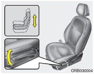 Hyundai Accent: Front seat. Seat cushion height (for drivers seat) (if equipped)