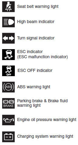 Hyundai Accent: Indicator symbols on the instrument cluster. 