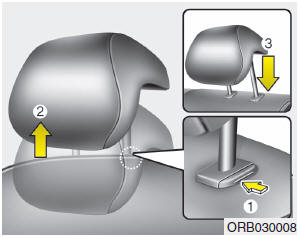 Hyundai Accent: Rear seat. Adjusting the height up and down