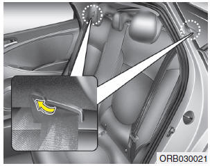 Hyundai Accent: Rear seat. To fold down the rear seatback: