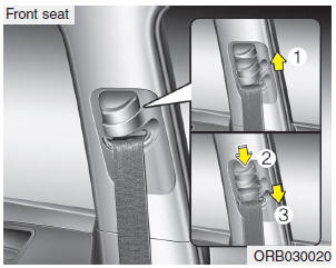 Hyundai Accent: Seat belt restraint system. Height adjustment (Front)