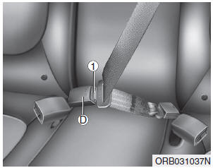 Hyundai Accent: Seat belt restraint system. To unfasten the rear center belt
