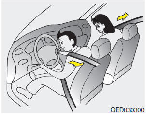 Hyundai Accent: Pre-tensioner seat belt. Your vehicle is equipped with driver's and front passenger's pre-tensioner seat