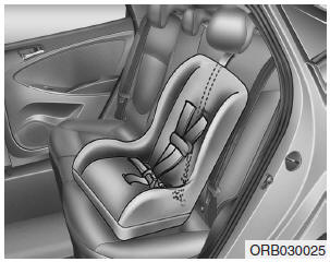 Hyundai Accent: Using a child restraint system. 1. Route the child restraint seat strap over the seatback.
