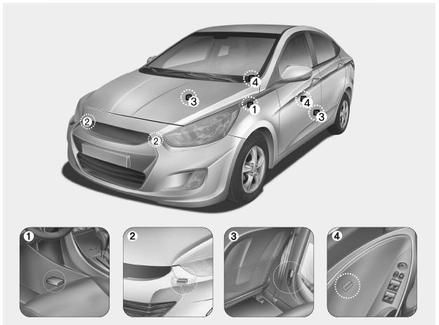 Hyundai Accent: Curtain air bag. Air bag collision sensors