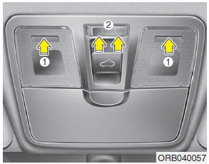 Hyundai Accent: Map lamp. Push the lens (1) to turn the map lamp on or off. This light produces a spot