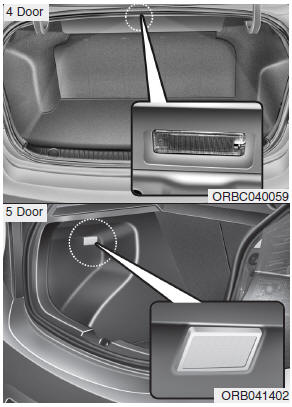 Hyundai Accent: Luggage room lamp. The luggage room lamp comes on when the trunk lid/tailgate is opened.