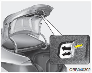 Hyundai Accent: Emergency trunk safety release. Your vehicle is equipped with an emergency trunk release cable located inside