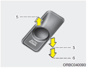 Hyundai Accent: Power windows. Auto down window (if equipped) (drivers window)