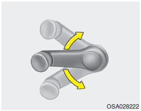 Hyundai Accent: Manual windows. To raise or lower the window, turn the window regulator handle clockwise or counterclockwise.