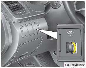 Hyundai Accent: Instrument panel illumination. When the vehicles parking lights or headlights are on, press the upper or lower