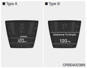 Hyundai Accent: Gauges. Distance to empty (mi. or km)