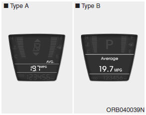 Hyundai Accent: Gauges. Average fuel consumption (if equipped) (MPG or l/100 km)