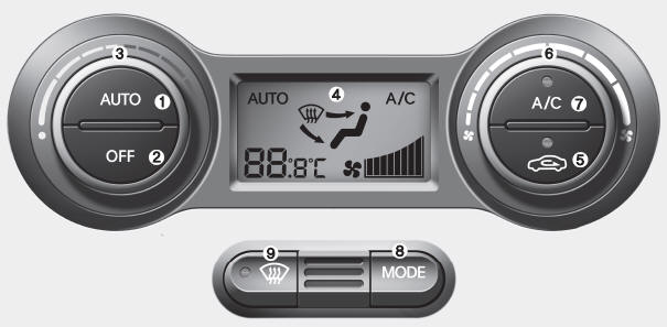Hyundai Accent: Automatic climate control system. 1. AUTO (automatic control) button