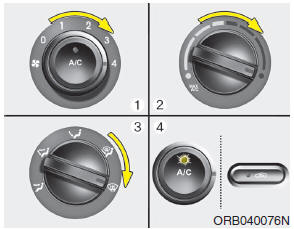 Hyundai Accent: Manual climate control system. To defrost outside windshield