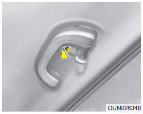Hyundai Accent: Clothes hanger. To use the hanger, pull down the upper portion of hanger.