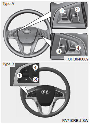 Hyundai Accent: Steering wheel audio control. The steering wheel audio control button is installed to promote safe driving.