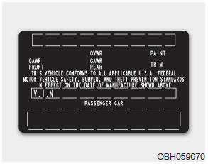 Hyundai Accent: Certification label. The certification label is located on the driver's door sill at the center pillar.