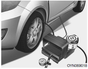 Hyundai Accent: Using the Tire Mobility Kit. 6. Ensure that the compressor is switched off, position 0.