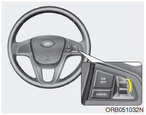 Hyundai Accent: To increase cruise control set speed. Follow either of these procedures: