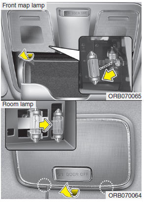 Hyundai Accent: Interior light bulb replacement. 1. Using a flat-blade screwdriver, gently pry the lens from the interior light