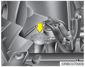 Hyundai Accent: Washer fluid. The reservoir is translucent so that you can check the level with a quick visual