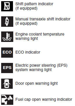 Hyundai Accent: Indicator symbols on the instrument cluster Hyundai Accent: Indicator symbols on the instrument cluster. * For more detailed explanations, refer to “Instrument cluster” in section 4.