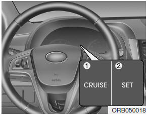Hyundai Accent: Cruise control system Hyundai Accent: Cruise control system. ➀ CRUISE indicator